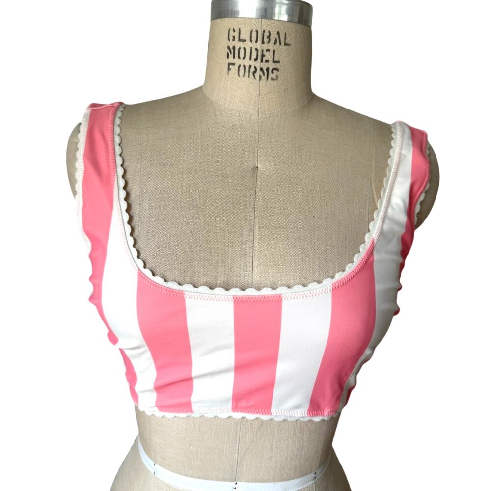 Hammies Cabana Stripe Bikini Top in Pink Size Large Retro Reversible